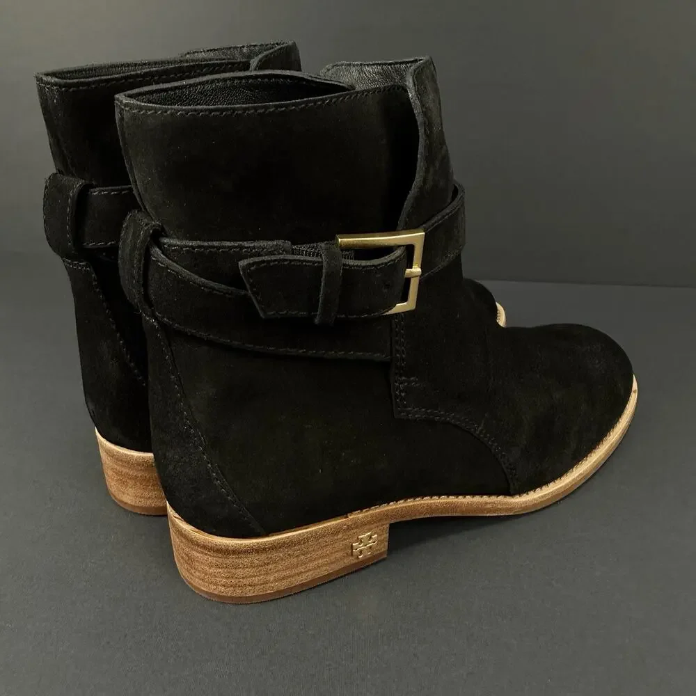 Tory Burch Brooke suede ankle booties with a low stacked heel 7 size New No Box
